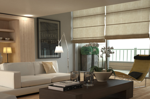 Soft-edged modern interior with wood colours and contemporary furniture